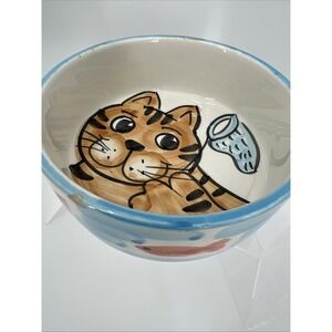Hand Painted Art Pottery Cat Food Water Bowl Made in Italy- 5.5"